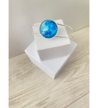 Bracelet jonc ajustable argent 925 avec cabochon bleu nuit