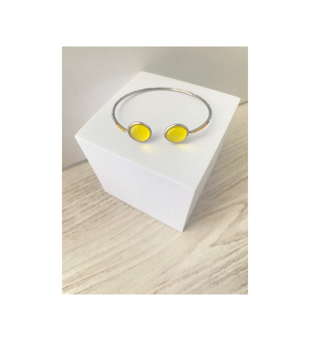 Manchette ajustable argent 925 avec cabochons jaunes
