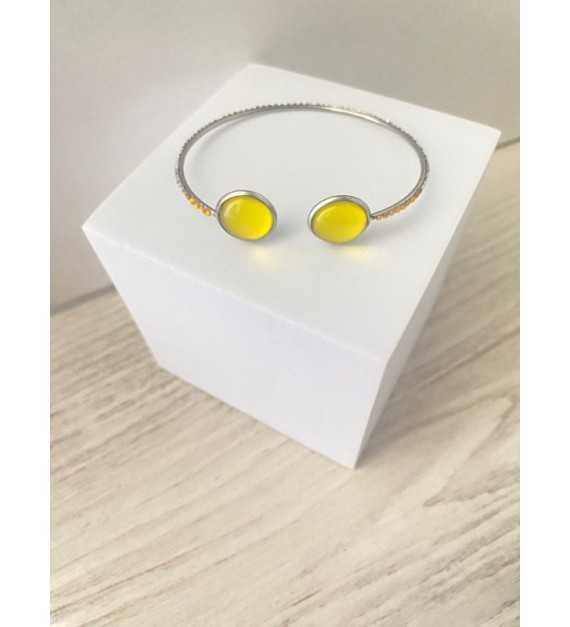 Bracelet Jaune – Manchette ajustable en acier inoxydable argent