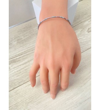 Manchette ajustable argent 925 avec cabochon bleu et rose
