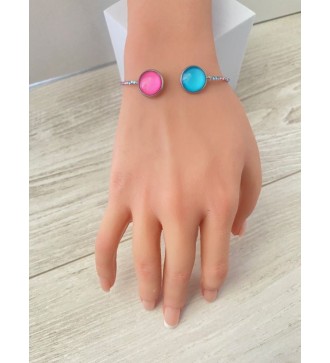 Manchette ajustable argent 925 avec cabochon bleu et rose