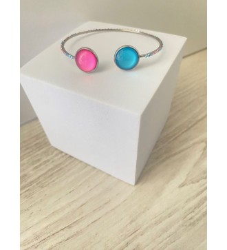 Manchette ajustable argent 925 avec cabochon bleu et rose