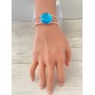 Diamant Bleu azur - Bracelet jonc ajustable argent 925 Diamant Bleu azur - Bracelet jonc ajustable argent 925