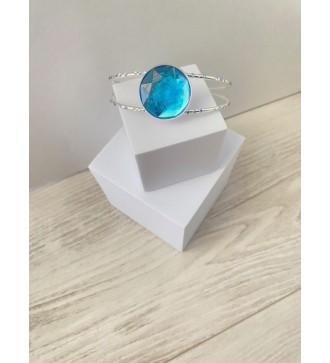 Bracelet jonc ajustable argent 925 avec cabochon bleu azur