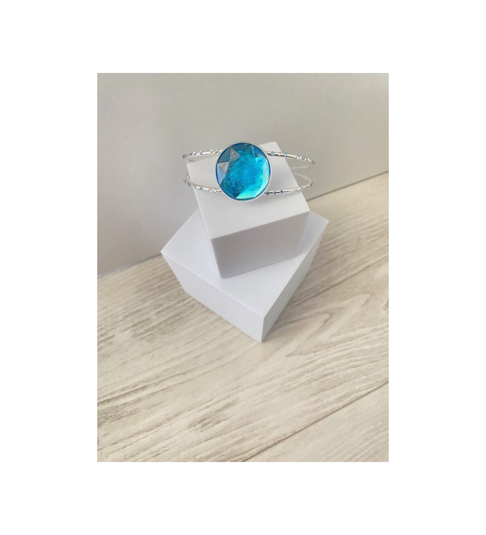 Bracelet jonc ajustable argent 925 avec cabochon bleu azur