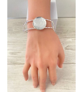 Bracelet jonc ajustable argent 925 avec pendentif violet