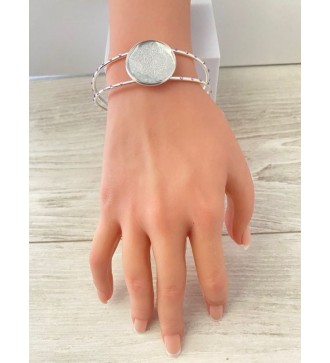 Bracelet jonc ajustable argent 925 avec pendentif violet