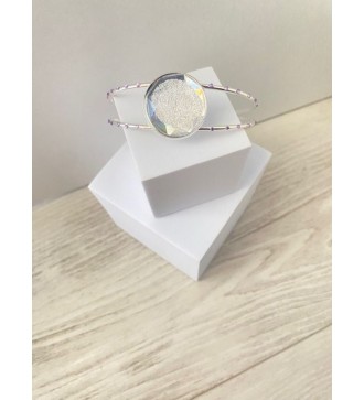 Bracelet jonc ajustable argent 925 avec pendentif violet