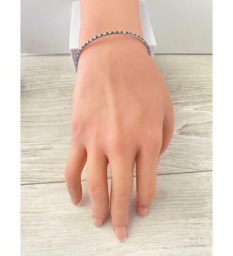 Manchette ajustable en argent 925 avec cabochons noir
