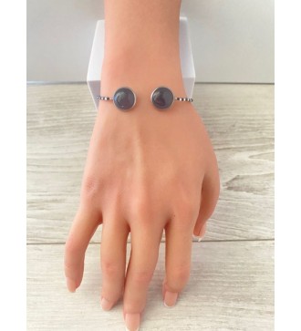Manchette ajustable en argent 925 avec cabochons noir