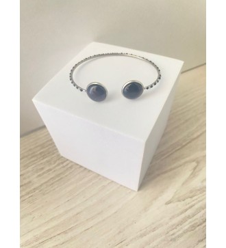 Manchette ajustable en argent 925 avec cabochons noir