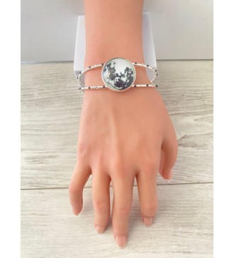 Bracelet jonc ajustable argent 925 avec cabochon noir