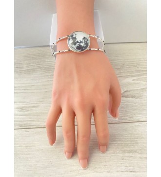Bracelet jonc ajustable argent 925 avec cabochon noir