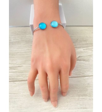 Manchette ajustable argent 925 avec cabochons bleus