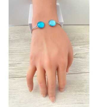 Verre Bleu – Manchette ajustable en argent 925 avec cabochons 