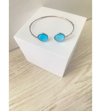 Manchette ajustable argent 925 avec cabochons bleus