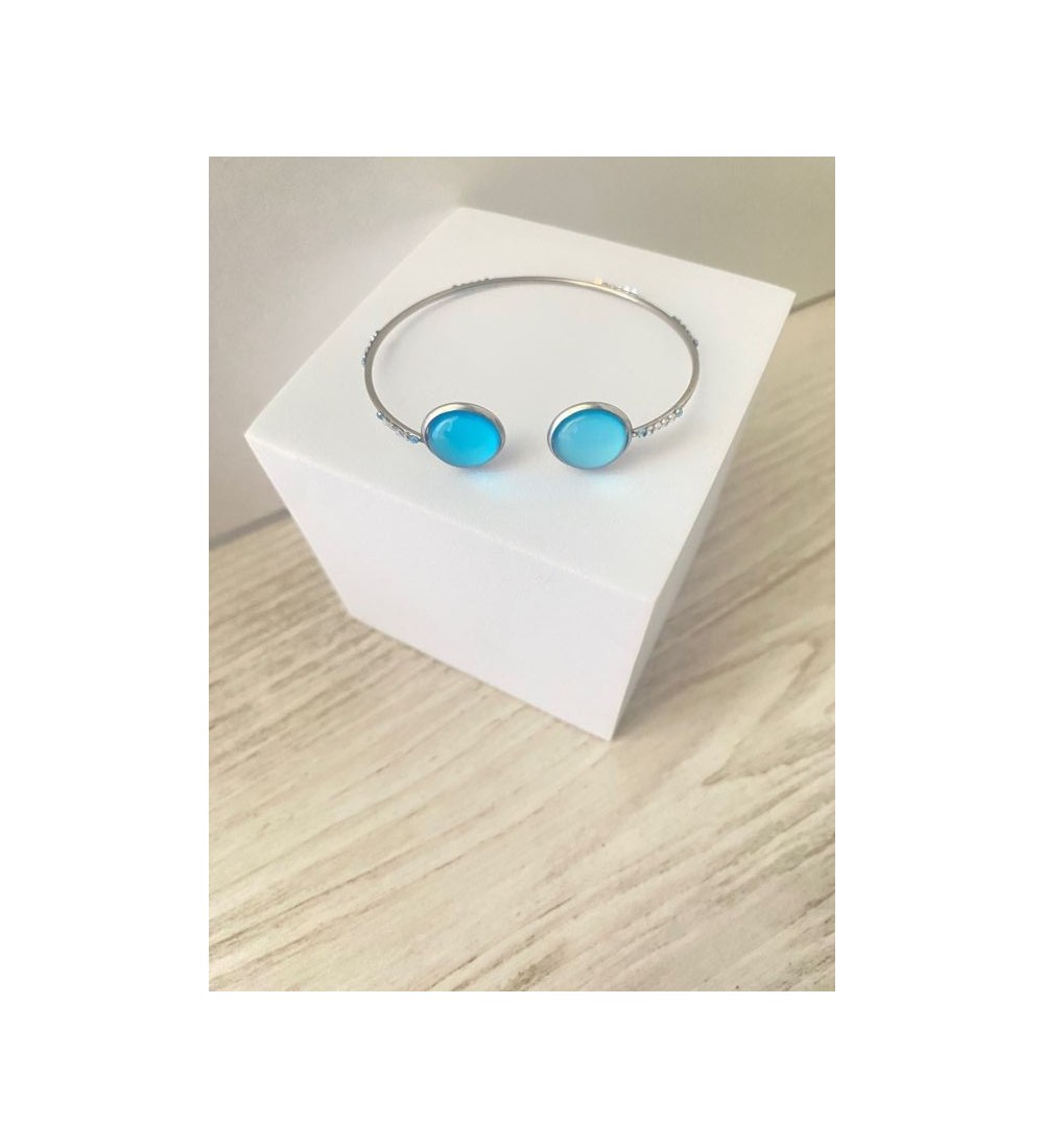 Manchette ajustable argent 925 avec cabochons bleus