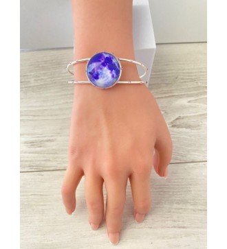 Bracelet jonc ajustable argent 925 avec cabochon violet