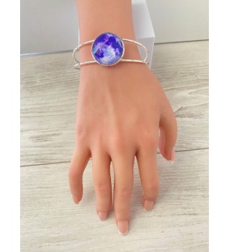 Bracelet jonc ajustable argent 925 avec cabochon violet