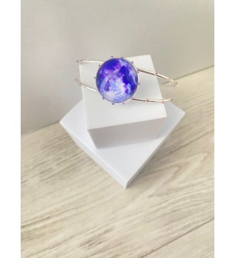 Bracelet jonc ajustable argent 925 avec cabochon violet