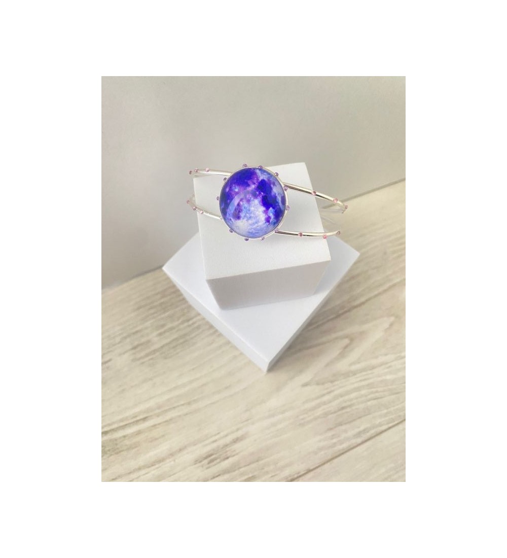 Bracelet jonc ajustable argent 925 avec cabochon violet