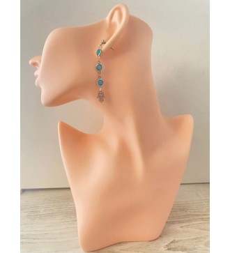 Boucles d'oreilles pendantes argent 925 avec pierre bleue