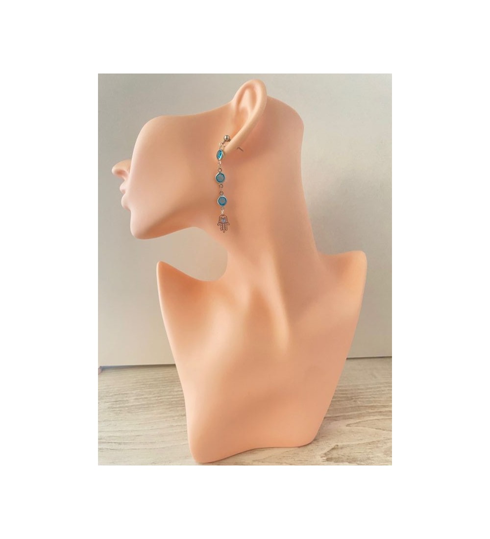 Boucles d'oreilles pendantes argent 925 avec pierre bleue