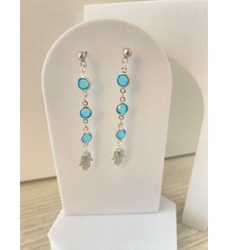 Boucles d'oreilles pendantes argent 925 avec pierre bleue