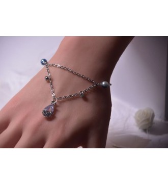 Bracelet double chaîne argenté avec perles et pendentif élégant