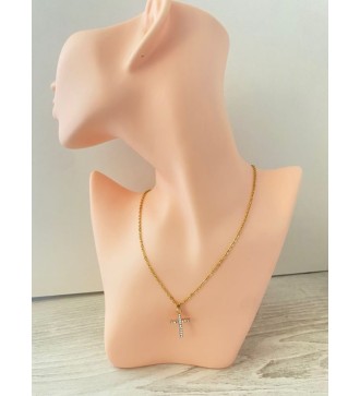 Collier en chaîne or 24 K avec pendentif croix et strass