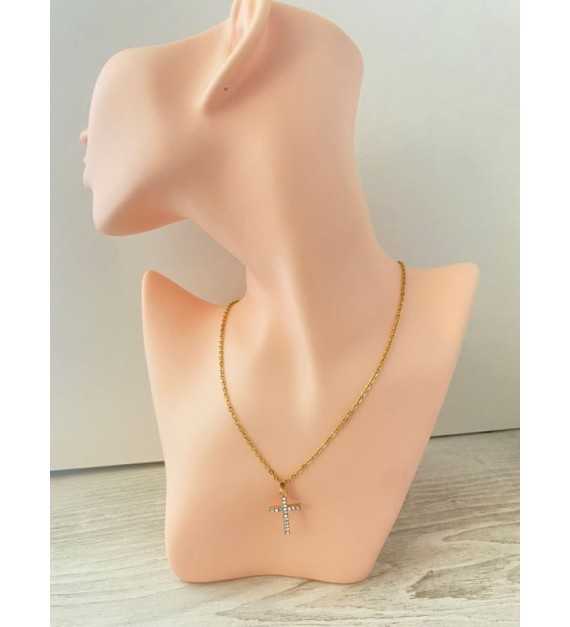 roix Délicate – Collier plaqué or 24 K avec pendentif croix 