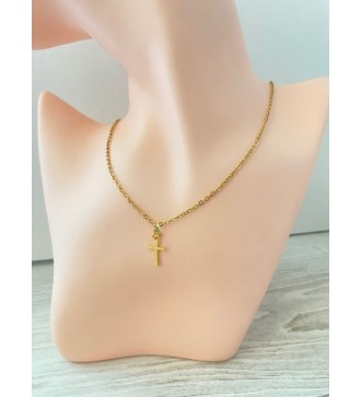 Collier en chaîne en or 24 K avec pendentif croix dorée