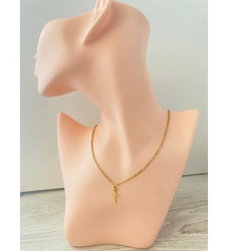 Collier en chaîne en or 24 K avec pendentif croix dorée