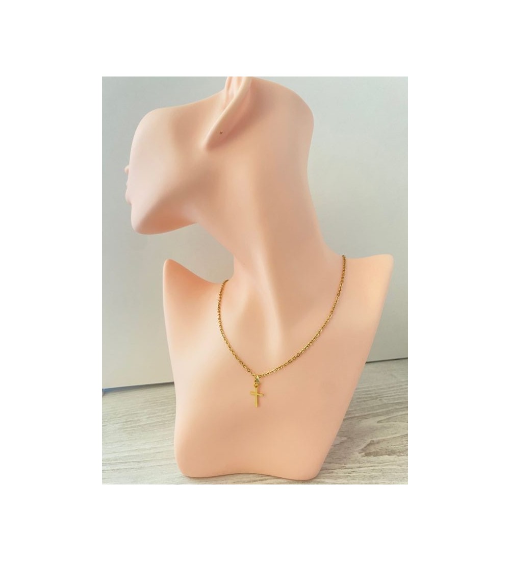 Collier en chaîne en or 24 K avec pendentif croix dorée