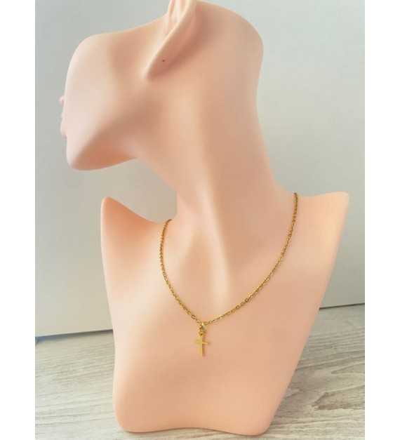 Croix Discrète – Collier plaqué or 24 K avec pendentif croix 
