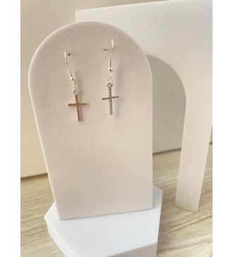Boucles d'oreilles argent 925 avec pendentif croix élégante