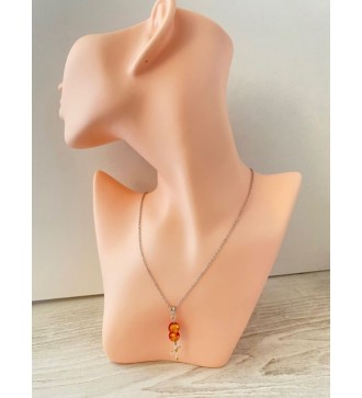 Collier argent 925 avec croix et perles verre orange