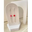 Boucles d’oreilles pendantes Croix Infini en argent 925 avec perles rouges en verre transparent Boucles d’oreilles pendantes Croix Infini en argent 925 avec perles rouges en verre transparent