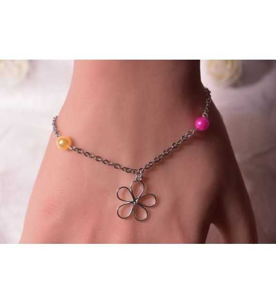 Joie Argent –Bracelet ajustable perles colorées acier inoxydable