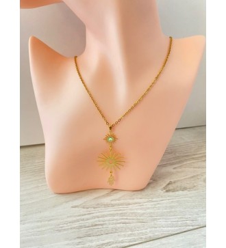 Collier or 24K avec double soleil et main de Fatma