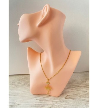 Collier or 24K avec double soleil et main de Fatma
