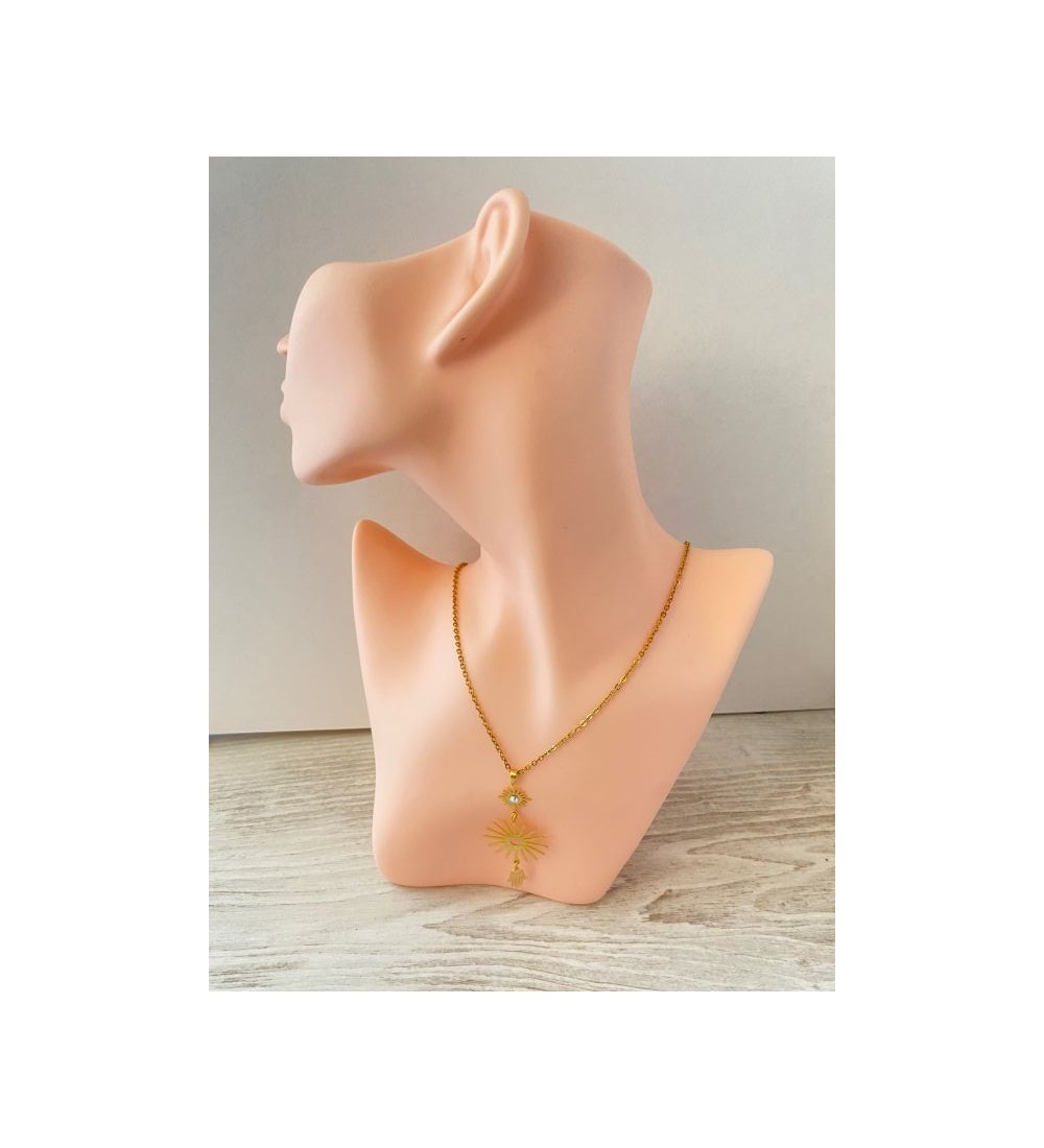 Collier or 24K avec double soleil et main de Fatma