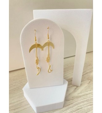 Boucles d'oreilles or 24K avec doubles lunes et strass