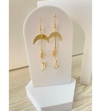 Boucles d'oreilles or 24K avec doubles lunes et strass