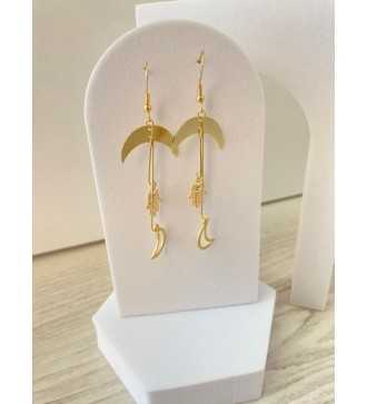 Doubles Lunes – Boucles d’oreilles pendantes dorées et argentées 