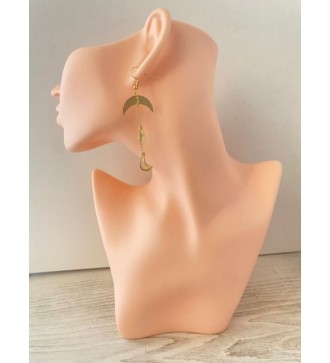 Boucles d'oreilles or 24K avec doubles lunes et strass