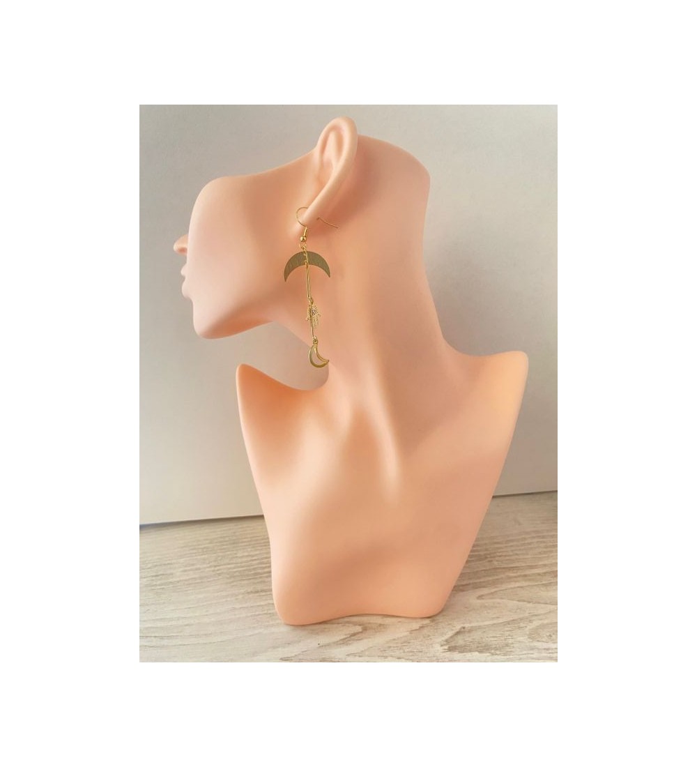 Boucles d'oreilles or 24K avec doubles lunes et strass