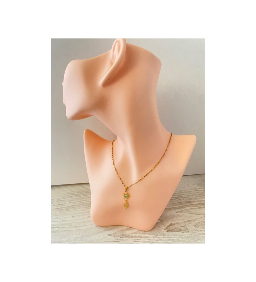 Collier or 24K avec pendentif soleil et main de Fatma