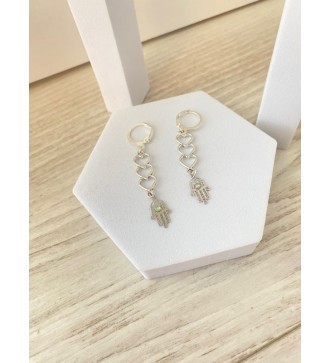 Boucles d'oreilles argent 925 trio de cœurs et main de Fatma