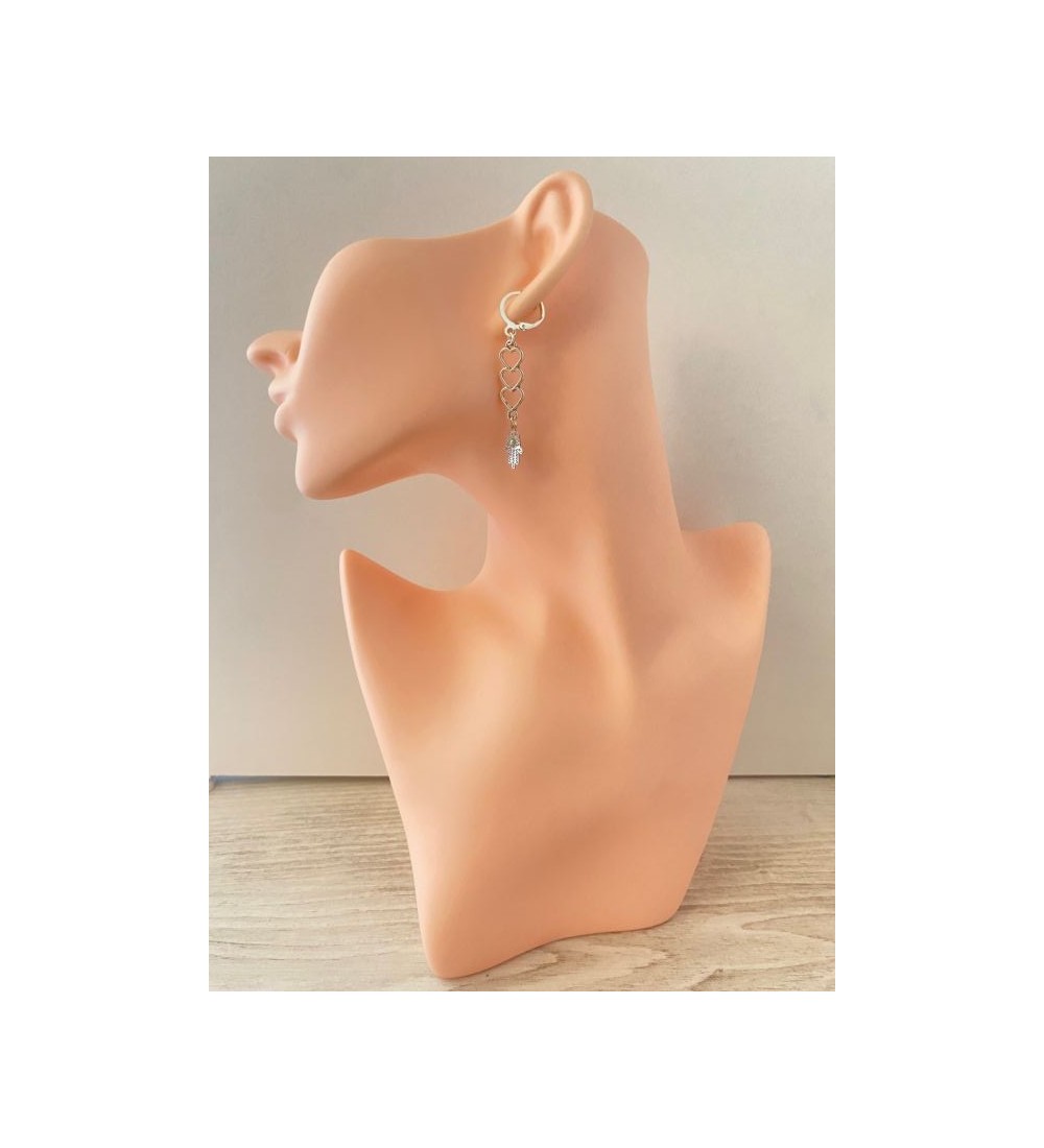 Boucles d'oreilles argent 925 trio de cœurs et main de Fatma